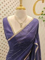 Tisse saree with stripes on the body along with sequins work - Image 2