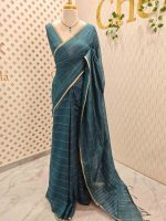 Tisse saree with stripes on the body along with sequins work - Image 15