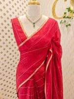 Tisse saree with stripes on the body along with sequins work - Image 16