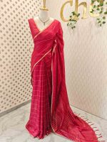 Tisse saree with stripes on the body along with sequins work - Image 18
