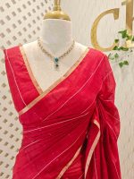 Tisse saree with stripes on the body along with sequins work - Image 17
