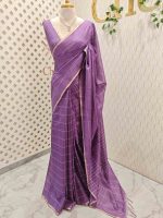Tisse saree with stripes on the body along with sequins work - Image 21