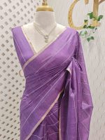 Tisse saree with stripes on the body along with sequins work - Image 19