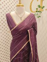 Tisse saree with stripes on the body along with sequins work - Image 22