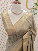 Tissue saree with small square motifs on the body and with simple side boarder - Image 26