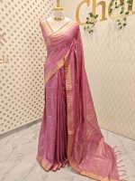 Tissue saree with small square motifs on the body and with simple side boarder - Image 24