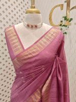 Tissue saree with small square motifs on the body and with simple side boarder - Image 23
