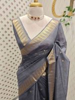 Tissue saree with small square motifs on the body and with simple side boarder - Image 19