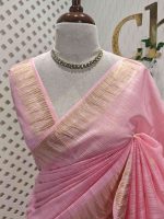 Tissue saree with small square motifs on the body and with simple side boarder - Image 17