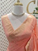 Tissue saree with small square motifs on the body and with simple side boarder - Image 14