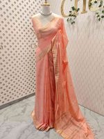 Tissue saree with small square motifs on the body and with simple side boarder - Image 15