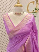Tissue saree with small square motifs on the body and with simple side boarder - Image 11