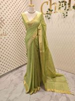 Tissue saree with small square motifs on the body and with simple side boarder - Image 9