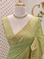 Tissue saree with small square motifs on the body and with simple side boarder - Image 8