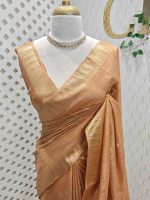 Tissue saree with small square motifs on the body and with simple side boarder - Image 4