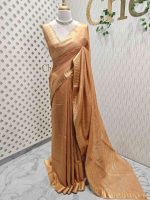 Tissue saree with small square motifs on the body and with simple side boarder - Image 6