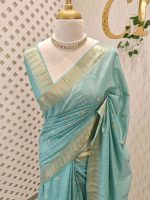Tissue saree with small square motifs on the body and with simple side boarder