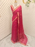 Tissue saree with golden woven motifs scattered on the body and with simple side boarder - Image 27