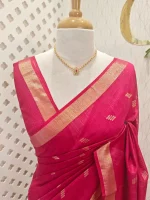 Tissue saree with golden woven motifs scattered on the body and with simple side boarder - Image 26