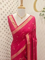 Tissue saree with golden woven motifs scattered on the body and with simple side boarder - Image 25