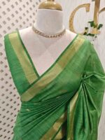 Tissue saree with golden woven motifs scattered on the body and with simple side boarder - Image 14