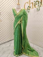 Tissue saree with golden woven motifs scattered on the body and with simple side boarder - Image 15