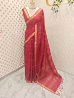 Tissue saree with golden woven motifs scattered on the body and with simple side boarder - Image 24