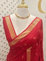 Tissue saree with golden woven motifs scattered on the body and with simple side boarder - Image 23