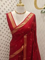 Tissue saree with golden woven motifs scattered on the body and with simple side boarder - Image 22