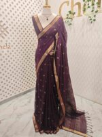 Tissue saree with golden woven motifs scattered on the body and with simple side boarder - Image 21