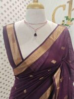 Tissue saree with golden woven motifs scattered on the body and with simple side boarder - Image 20