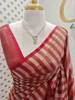 Tissue saree with stripes on the body and with suttle pallu - Image 2