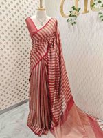 Tissue saree with stripes on the body and with suttle pallu - Image 3