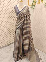 Tissue saree with stripes on the body and with suttle pallu - Image 6