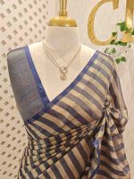 Tissue saree with stripes on the body and with suttle pallu - Image 5