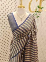 Tissue saree with stripes on the body and with suttle pallu - Image 4