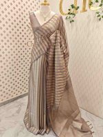 Tissue saree with stripes on the body and with suttle pallu - Image 9