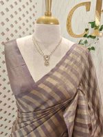 Tissue saree with stripes on the body and with suttle pallu - Image 8