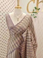 Tissue saree with stripes on the body and with suttle pallu - Image 7