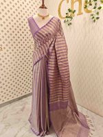 Tissue saree with stripes on the body and with suttle pallu - Image 12