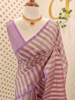 Tissue saree with stripes on the body and with suttle pallu - Image 10