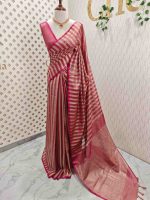 Tissue saree with stripes on the body and with suttle pallu - Image 15