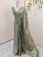 Tissue saree with stripes on the body and with suttle pallu - Image 18