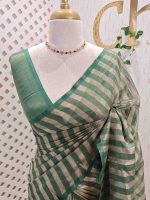 Tissue saree with stripes on the body and with suttle pallu - Image 17