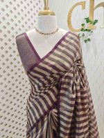 Tissue saree with stripes on the body and with suttle pallu - Image 19