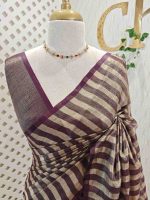 Tissue saree with stripes on the body and with suttle pallu - Image 20