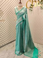 Banarasi saree with round and box like pattern all over the body and with suttle double border - Image 18