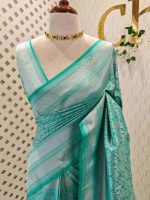 Banarasi saree with round and box like pattern all over the body and with suttle double border - Image 16