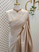 Banarasi saree with round and box like pattern all over the body and with suttle double border - Image 13