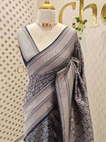 Banarasi saree with round and box like pattern all over the body and with suttle double border - Image 10